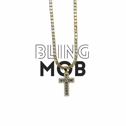 tennis chain with iced out cross pendant 