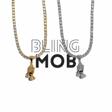 Load image into Gallery viewer, iced out chain, pray emoji pendant 
