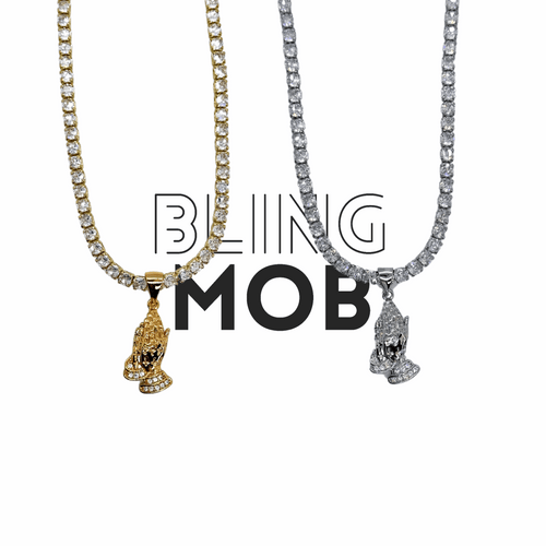 iced out chain, pray emoji pendant 