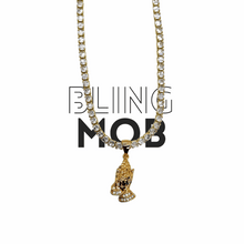 Load image into Gallery viewer, iced out chain, prayer hand emoji pendant gold
