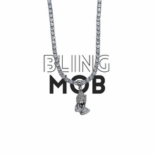 Load image into Gallery viewer, iced out chain, pray emoji pendant silver
