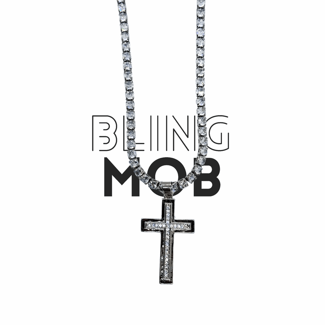 silver tennis chain cross pendant 